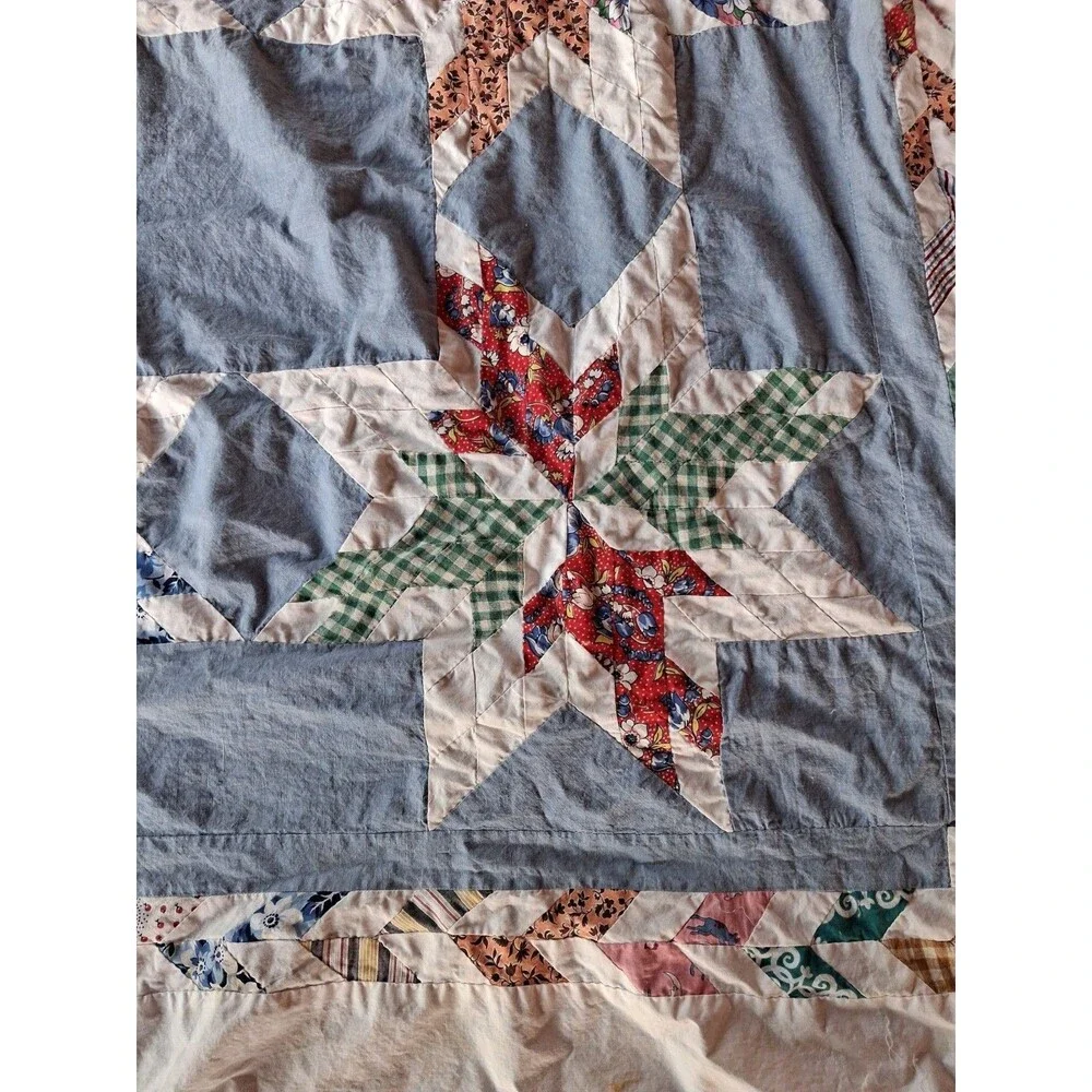 Vtg Hand Stitched Quilt Top Patchwork Dove Birds Star Large 81